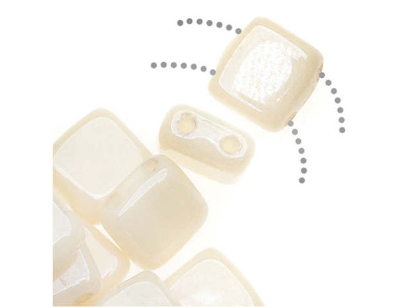 CzechMates Glass 2-Hole Square Tile Beads 6mm - Opaque Champagne Luster