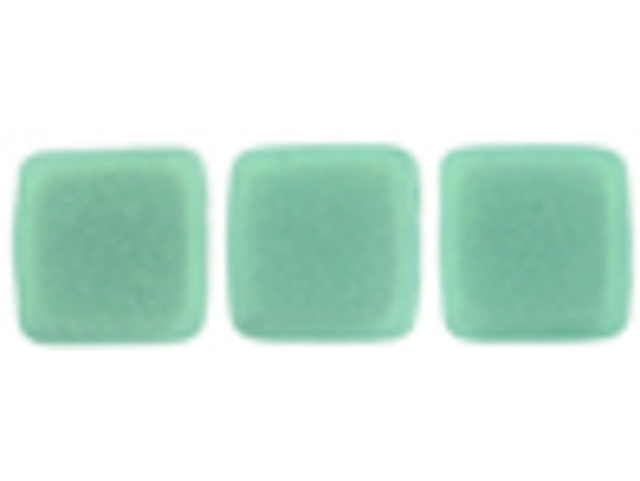 CzechMates Glass 6mm Aqua Glow Turquoise Two-Hole Tile Bead Strand