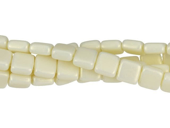 CzechMates Glass 6mm Sueded Gold Ivory Two-Hole Tile Bead Strand