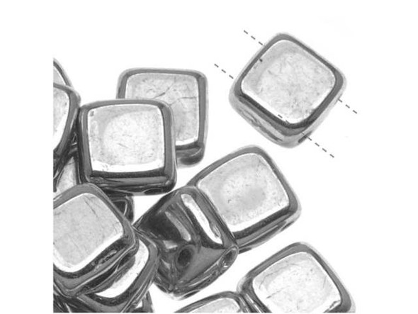 CzechMates Glass 2-Hole Square Tile Beads 6mm 'Silver'