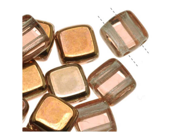 CzechMates Glass 2-Hole Square Tile Beads 6mm 'Apollo Gold'