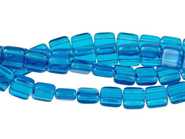 CzechMates Glass 6mm Capri Blue Two-Hole Tile Bead Strand