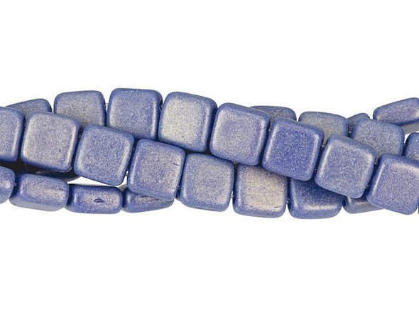 CzechMates Glass 6mm Sueded Gold Opaque Blue Two-Hole Tile Bead Strand