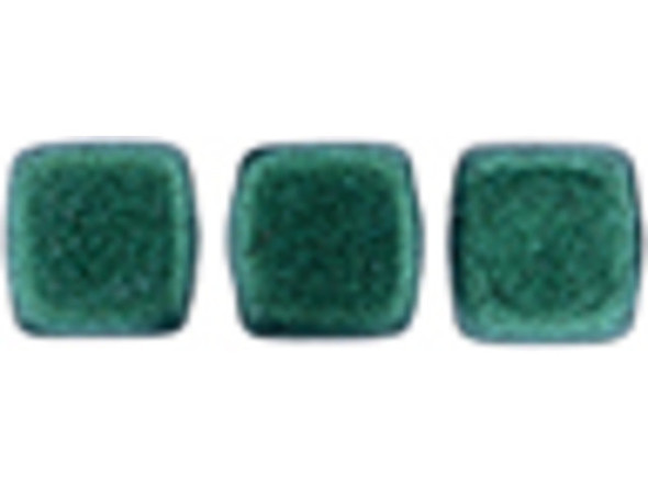 CzechMates Glass 6mm Two-Hole Tile Bead Strand Satin Metallic Turquoise
