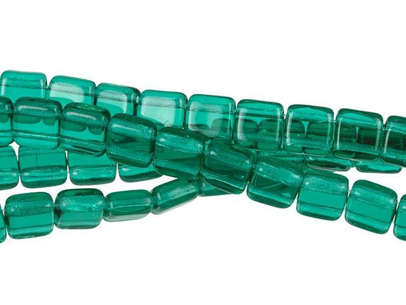 CzechMates Glass 6mm Emerald Two-Hole Tile Bead Strand