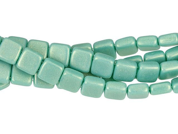 CzechMates Glass 6mm Sueded Gold Turquoise Two-Hole Tile Bead Strand