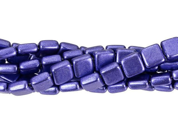 CzechMates Glass 6mm ColorTrends Saturated Metallic Ultra Violet 2-Hole Tile Bead (50pc Strand)