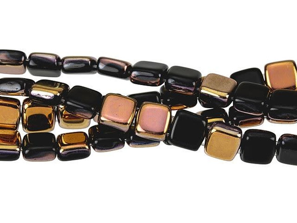 CzechMates Glass 6mm Apollo Jet Two-Hole Tile Bead Strand