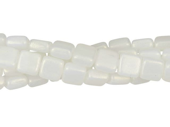 CzechMates Glass 6mm Sueded Gold Milky White Two-Hole Tile Bead Strand