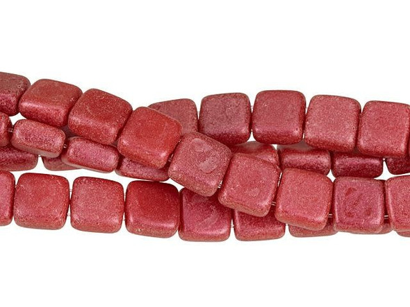 CzechMates Glass 6mm Metallic Suede Guava Two-Hole Tile Bead Strand