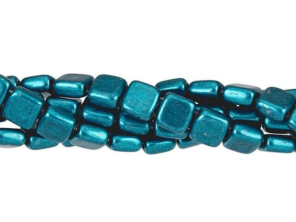 CzechMates Glass 6mm ColorTrends Saturated Metallic Shaded Spruce Two-Hole Tile Bead Strand