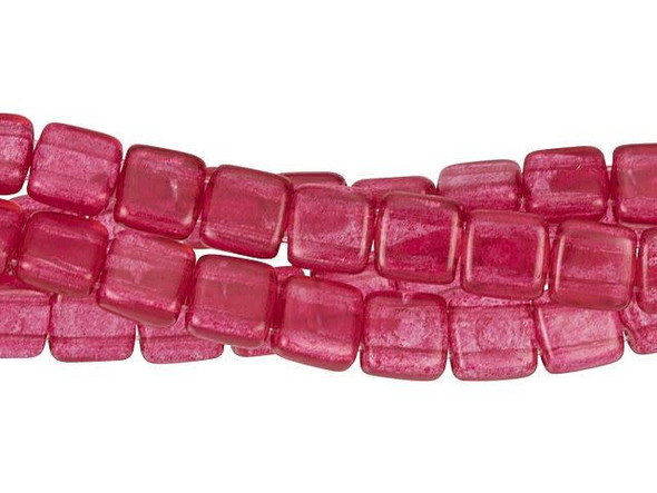 CzechMates Glass 6mm ColorTrends Transparent Razzmatazz Two-Hole Tile Bead Strand