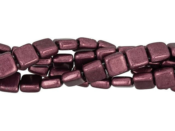 CzechMates Glass 6mm ColorTrends Saturated Metallic Red Pear 2-Hole Tile Bead (50pc Strand)