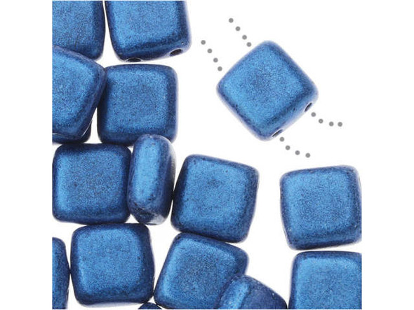 CzechMates Glass, 2-Hole Square Tile Beads 6mm, Metallic Blue Suede