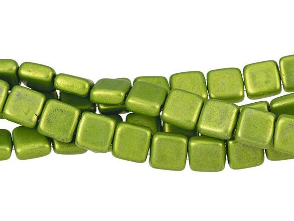 CzechMates Glass 6mm ColorTrends Saturated Metallic Lime Punch Two-Hole Tile Bead Strand