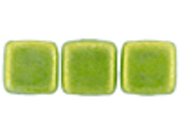 CzechMates Glass 6mm ColorTrends Saturated Metallic Lime Punch Two-Hole Tile Bead Strand