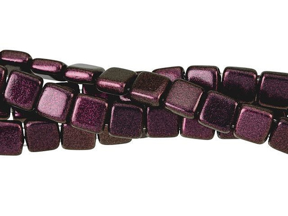 CzechMates Glass 6mm Polychrome Pink Olive Two-Hole Tile Bead Strand