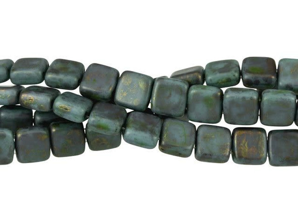 CzechMates Glass 6mm Turquoise Copper Picasso Two-Hole Tile Bead Strand