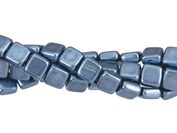 CzechMates Glass 6mm ColorTrends Saturated Metallic Neutral Gray Two-Hole Tile Bead Strand