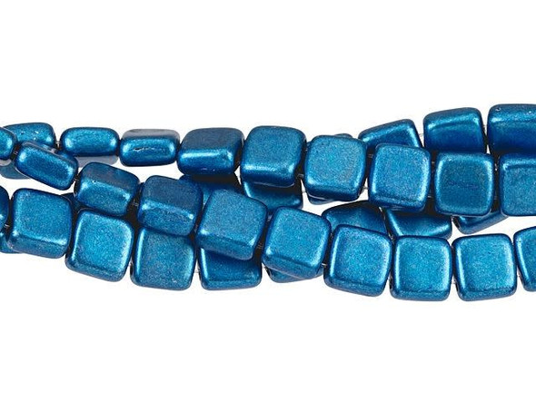 CzechMates Glass 6mm ColorTrends Saturated Metallic Marina Two-Hole Tile Bead Strand