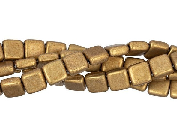CzechMates Glass 6mm ColorTrends Saturated Metallic Ceylon Yellow 2-Hole Tile Bead (50pc Strand)