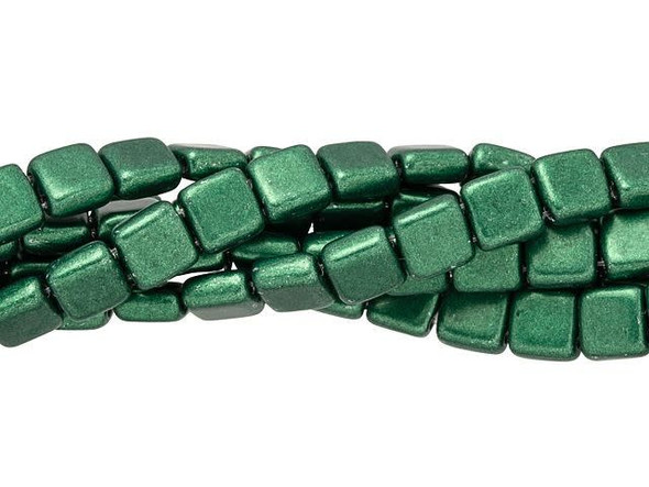 CzechMates Glass 6mm ColorTrends Saturated Metallic Martini Olive 2-Hole Tile Bead (50pc Strand)