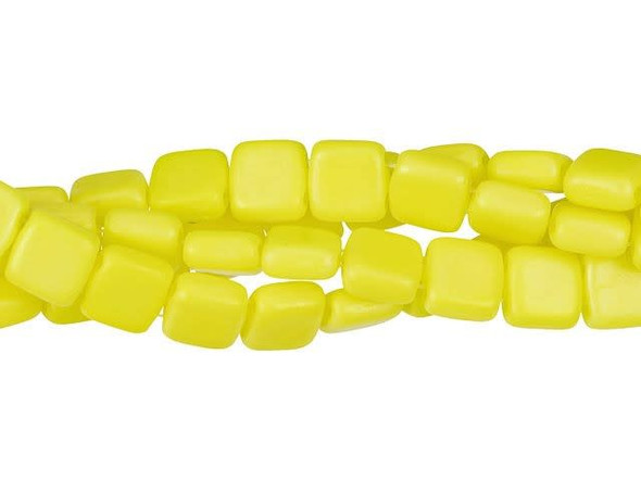 CzechMates Glass 6mm Matte Luster Iris Custard Two-Hole Tile Bead Strand