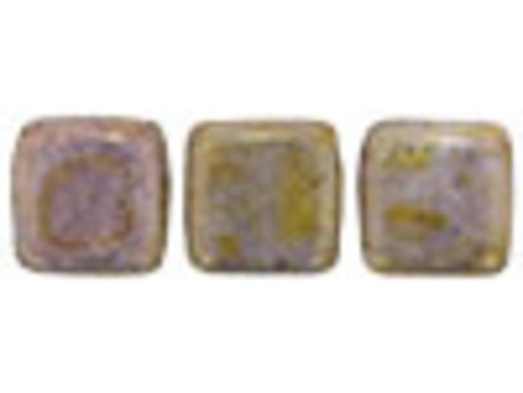 CzechMates Glass 2-Hole Square Tile Beads 6mm Opaque Gold / Smokey Topaz Luster