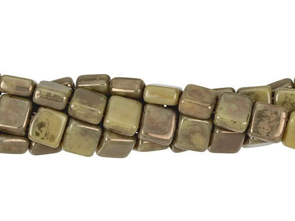 CzechMates Glass 6mm French Beige Moon Dust Two-Hole Tile Bead Strand
