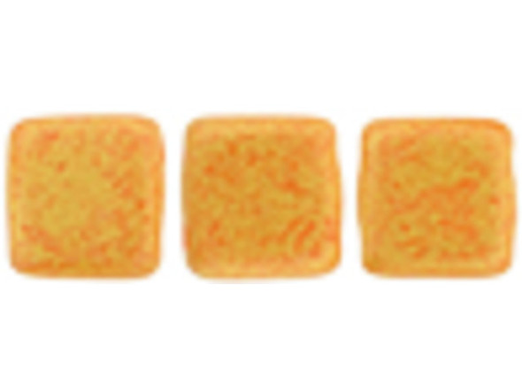CzechMates Glass 6mm Pacifica Tangerine Two-Hole Tile Bead Strand