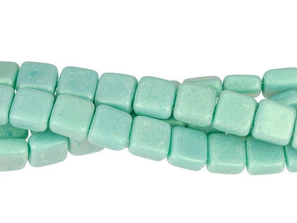 CzechMates Glass 6mm Sueded Olive Turquoise Two-Hole Tile Bead Strand