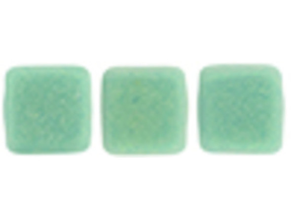 CzechMates Glass 6mm Sueded Olive Turquoise Two-Hole Tile Bead Strand