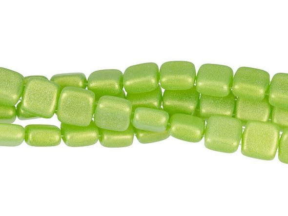 CzechMates Glass 6mm Sueded Gold Milky Dark Peridot Two-Hole Tile Bead Strand