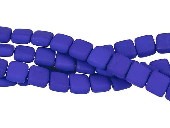 CzechMates Glass 6mm Neon Blue Two-Hole Tile Bead Strand