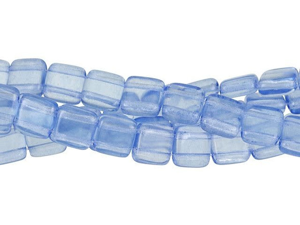 CzechMates Glass 6mm ColorTrends Transparent Airy Blue Two-Hole Tile Bead Strand