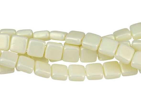 CzechMates Glass 6mm Ivory Two-Hole Tile Bead Strand