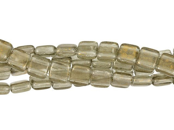 CzechMates Glass 6mm Gold Marbled Black Diamond Two-Hole Tile Bead Strand