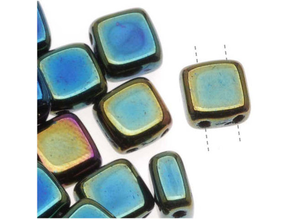 CzechMates Glass 2-Hole Square Tile Beads 6mm 'Green Iris'