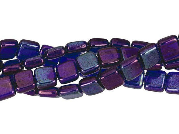 CzechMates Glass 6mm Cobalt Vega Two-Hole Tile Bead Strand