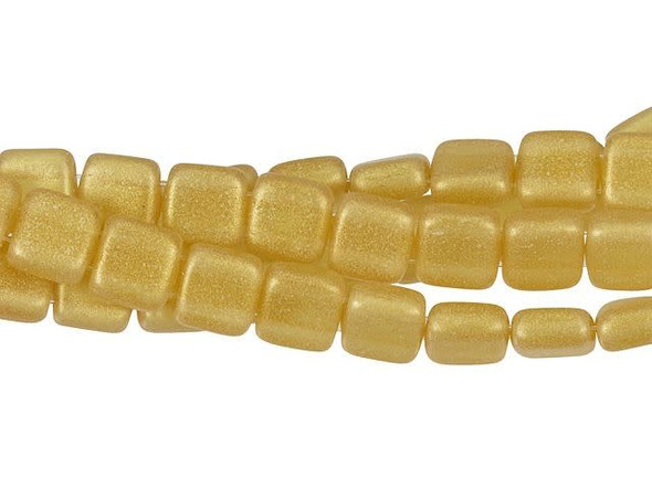 CzechMates Glass 6mm Sueded Gold Topaz Two-Hole Tile Bead Strand