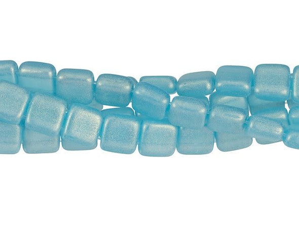 CzechMates Glass 6mm Sueded Gold Aquamarine Two-Hole Tile Bead Strand