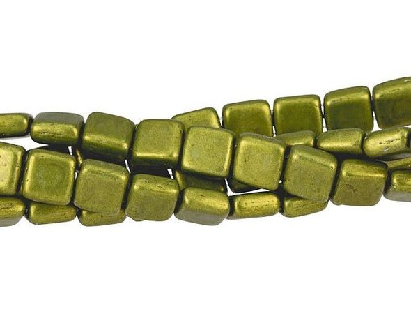 CzechMates Glass 6mm ColorTrends Saturated Metallic Meadowlark Two-Hole Tile Bead Strand