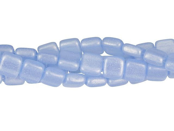 CzechMates Glass 6mm Sueded Gold Med Sapphire Two-Hole Tile Bead Strand