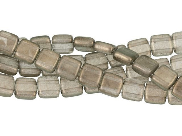 CzechMates Glass 6mm Halo Ash Two-Hole Tile Bead Strand