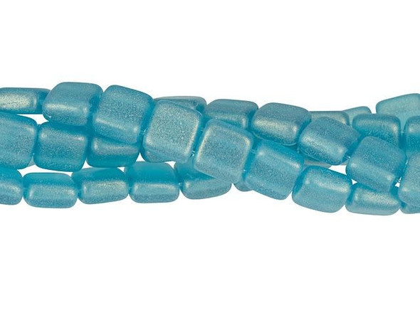 CzechMates Glass 6mm Sueded Gold Teal Two-Hole Tile Bead Strand