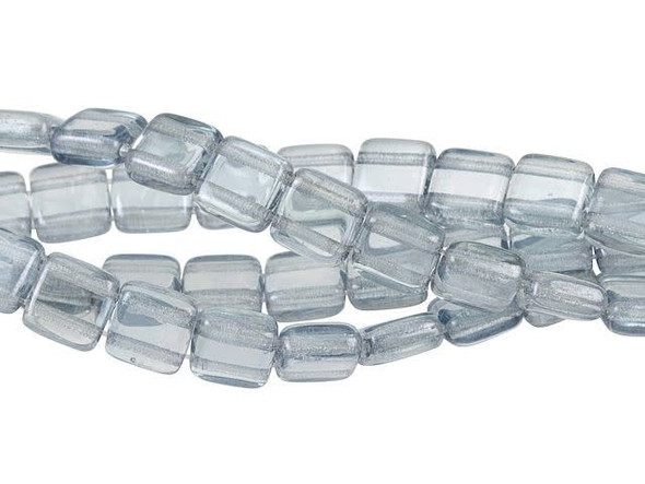 CzechMates Glass 6mm Luster Transparent Blue Two-Hole Tile Bead Strand
