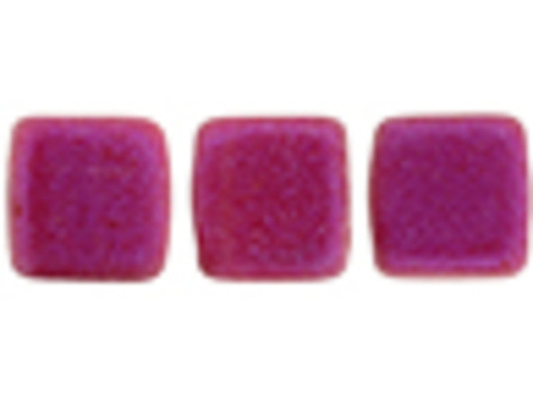 CzechMates Glass 6mm Opalescent Neon Pink Two-Hole Tile Bead Strand