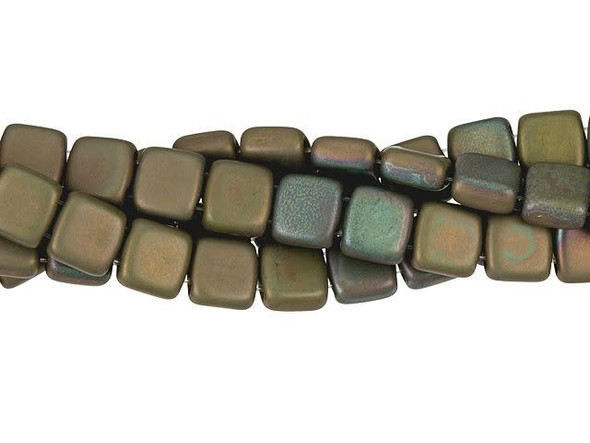 CzechMates Glass 6mm Matte Oxidized Bronze Clay Two-Hole Tile Bead Strand