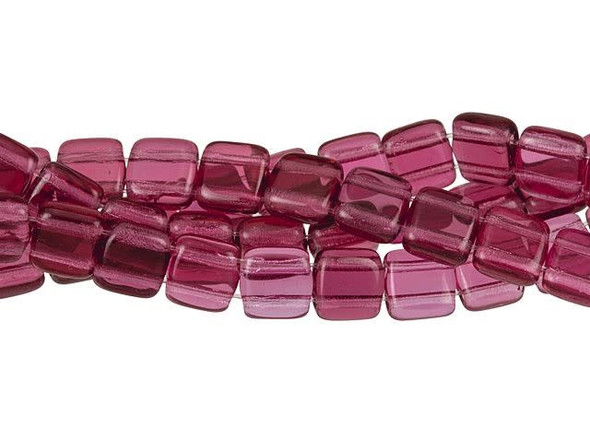 CzechMates Glass 6mm Fuchsia Two-Hole Tile Bead Strand