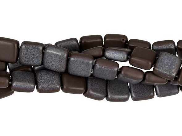 CzechMates Glass 6mm Chocolate Brown Matte Bronze Vega Two-Hole Tile Bead Strand